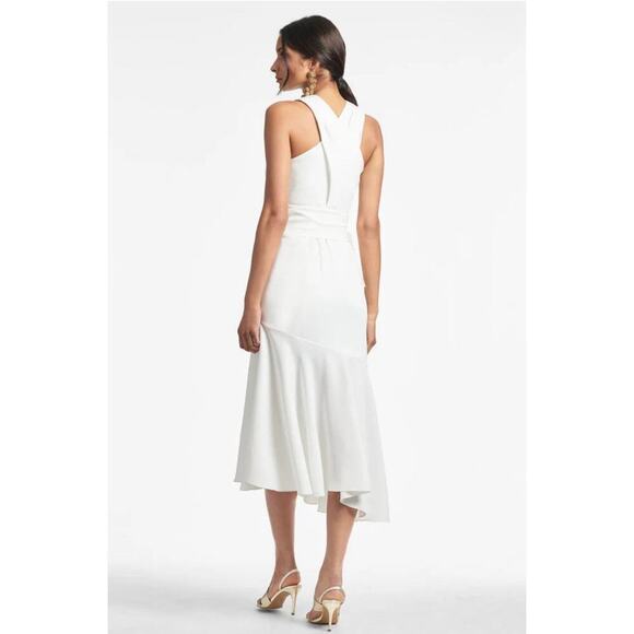 Sachin & Babi Naomi Dress Womens 8 Ivory Halter Ruched Belted Flounce NWT - Picture 3 of 5